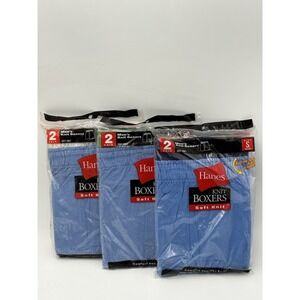 Vintage Hanes Knit Boxers NOS Size Small Lot 3 Packs Blue Cotton 2002 6 Pair